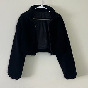 NWOT SHEIN black fleece teddy crop zip jacket size L